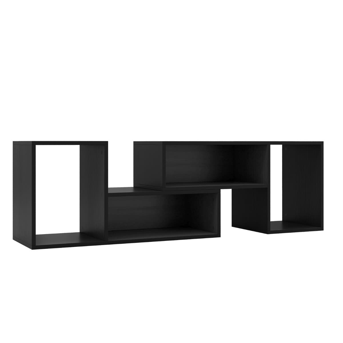 CostwayMeuble TV Console 2 Pièces Centre de Divertissement Minimaliste pour TV de 50 55 60 Pouces avec Étagères Modulables et Ouvertes Noir