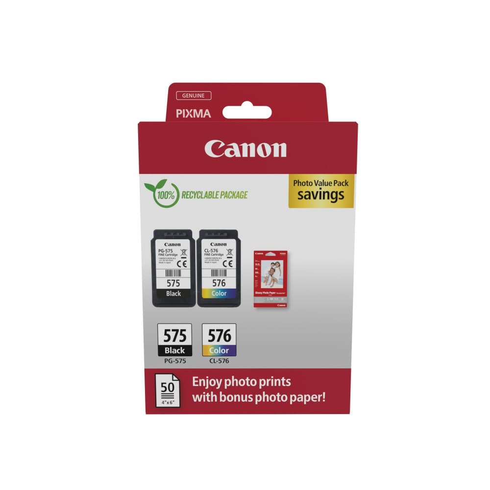 Pack de 2 cartouches d'encre + 50 Papier photo 5438C004 Noir et couleurs marque Canon